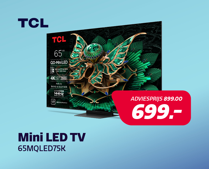 MiniLED televisie van TCL in de aanbieding bij Electro World. MiniLED televisie van TCL in de aanbieding bij Electro World.