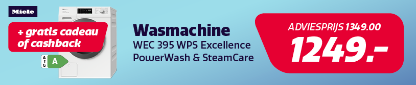 Wasmachine van Miele in de aanbieding en maak kans op een gratis cadeau of cashback bij Electro World.