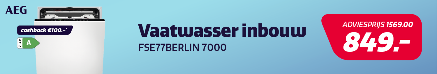 Inbouw vaatwasser van AEG in de actie bij Electro World. Inbouw vaatwasser van AEG in de actie bij Electro World.