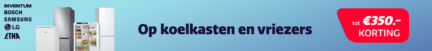 Korting op koelkasten en vriezers van Inventum, Bosch, Samsung, LG en ETNA. Korting op koelkasten en vriezers van Inventum, Bosch, Samsung, LG en ETNA.
