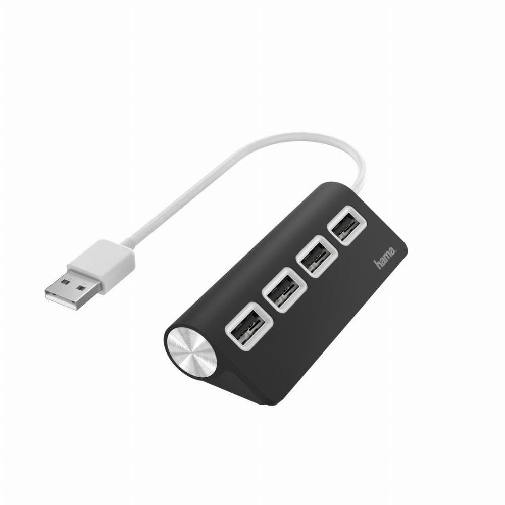 Hama USB-hub, 4-poorts, USB 2.0, 480 Mbit/s, Zwart