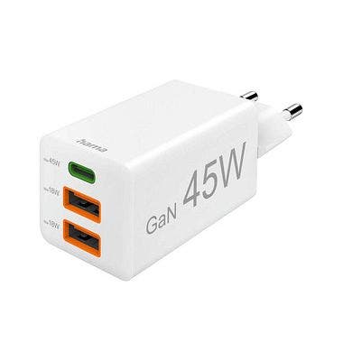Hama Snellader GaN 1x USB-C PD 2x USB-A QC 45 W
