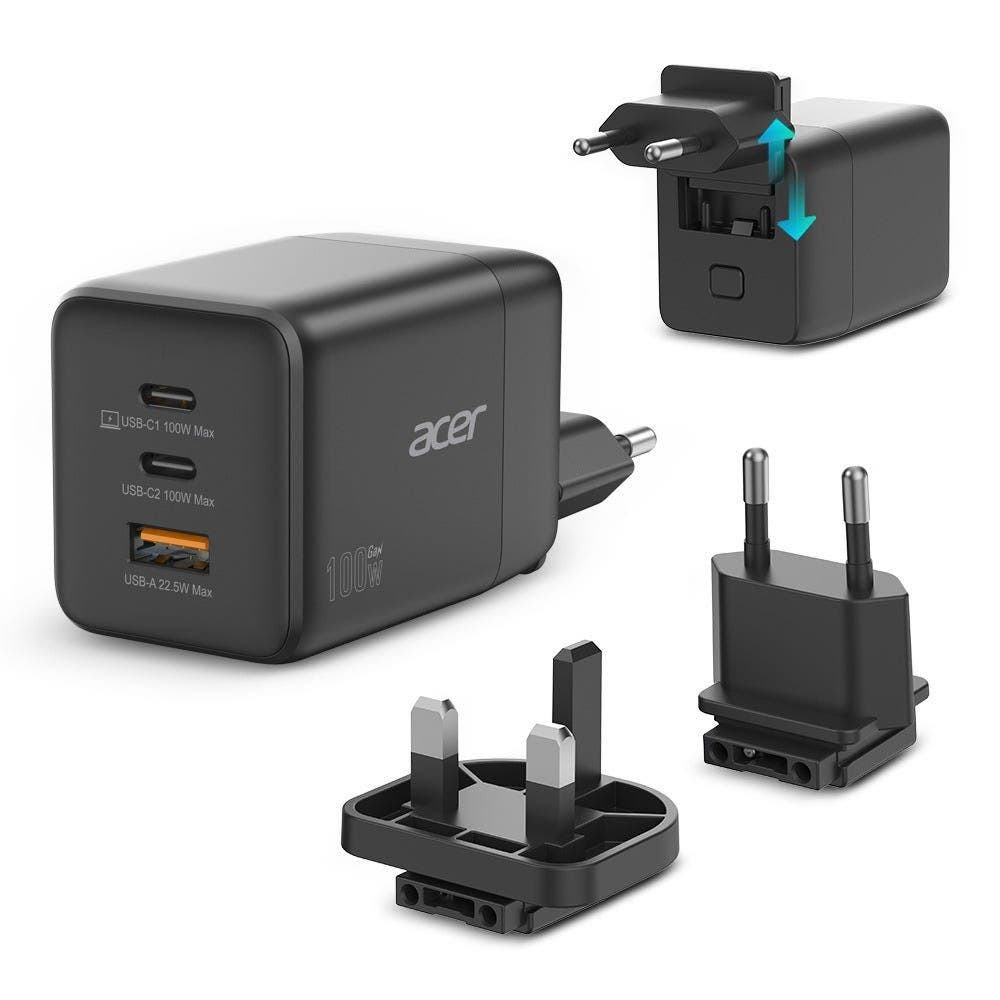 Acer GaN charger, 2 x USB-C + 1x USB-A ports - Black